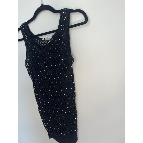 Valentino Boutique Rhinestone Tank Top Women S Black Fishnet Knit Sleeveless - Picture 5 of 7